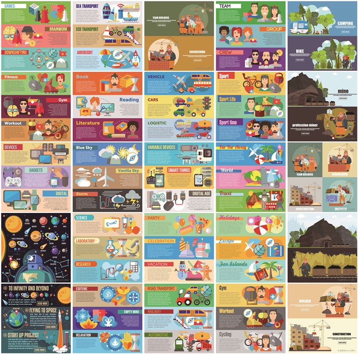 A0376矢量AI设计素材 扁平化可视化信息图banner图标游戏健身科学