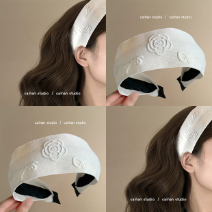 人间白茶 气质温柔高颅顶头箍旅行发饰 山茶花小香风宽边发箍法式