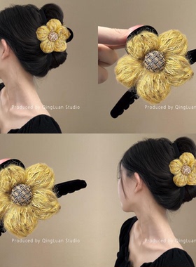 明媚向阳花~气质毛绒花朵抓夹女高级感后脑勺鲨鱼夹大号旅行发卡
