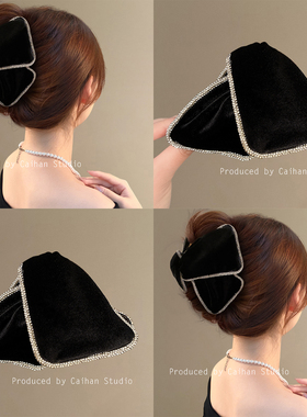 柏林街头~高级黑色水钻贝壳抓夹轻奢后脑勺盘发鲨鱼夹旅行发卡