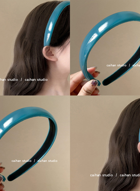 靛蓝之夜！复古蓝色发箍！皮质高级感漆面头箍女2024新款旅行发捆