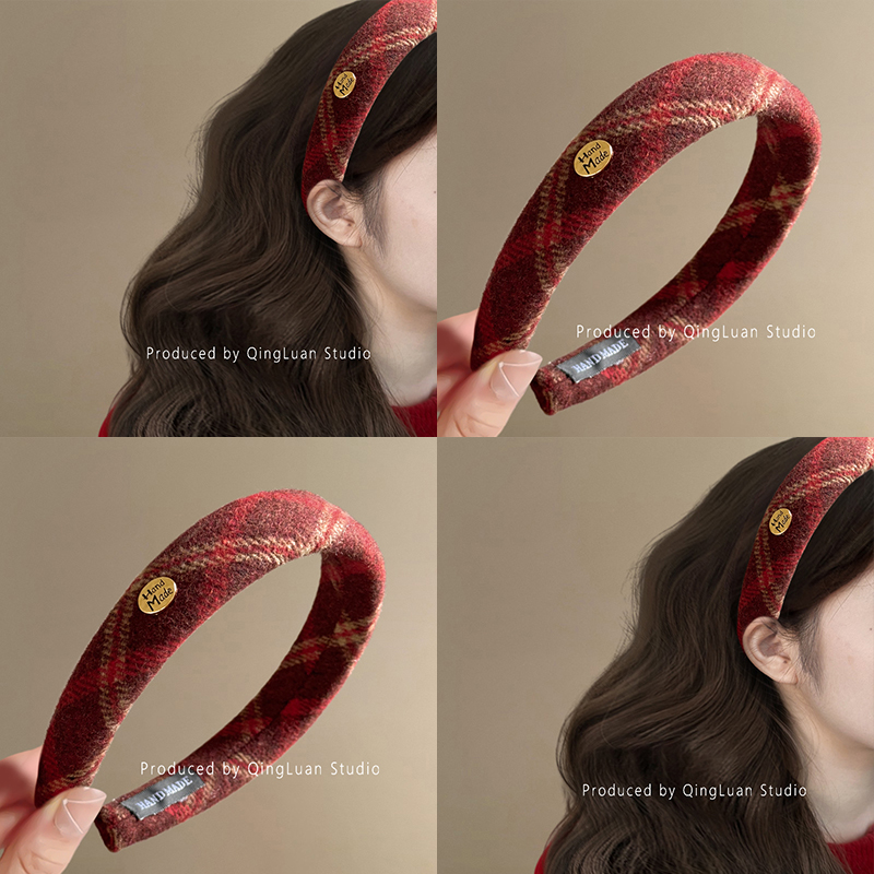浪漫定格~新年红色格纹发箍