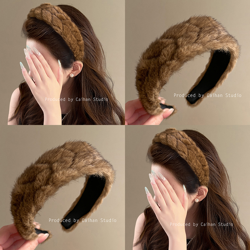 栗绒松屋~韩国秋冬毛绒宽边发箍