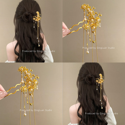 金树楹花~流苏仿珍珠发簪新款