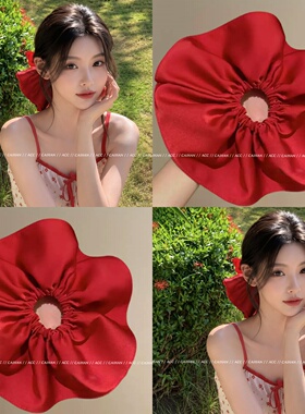 明媚骄阳~红色法式大肠发圈女高级感丸子头马尾发绳显白盘发器