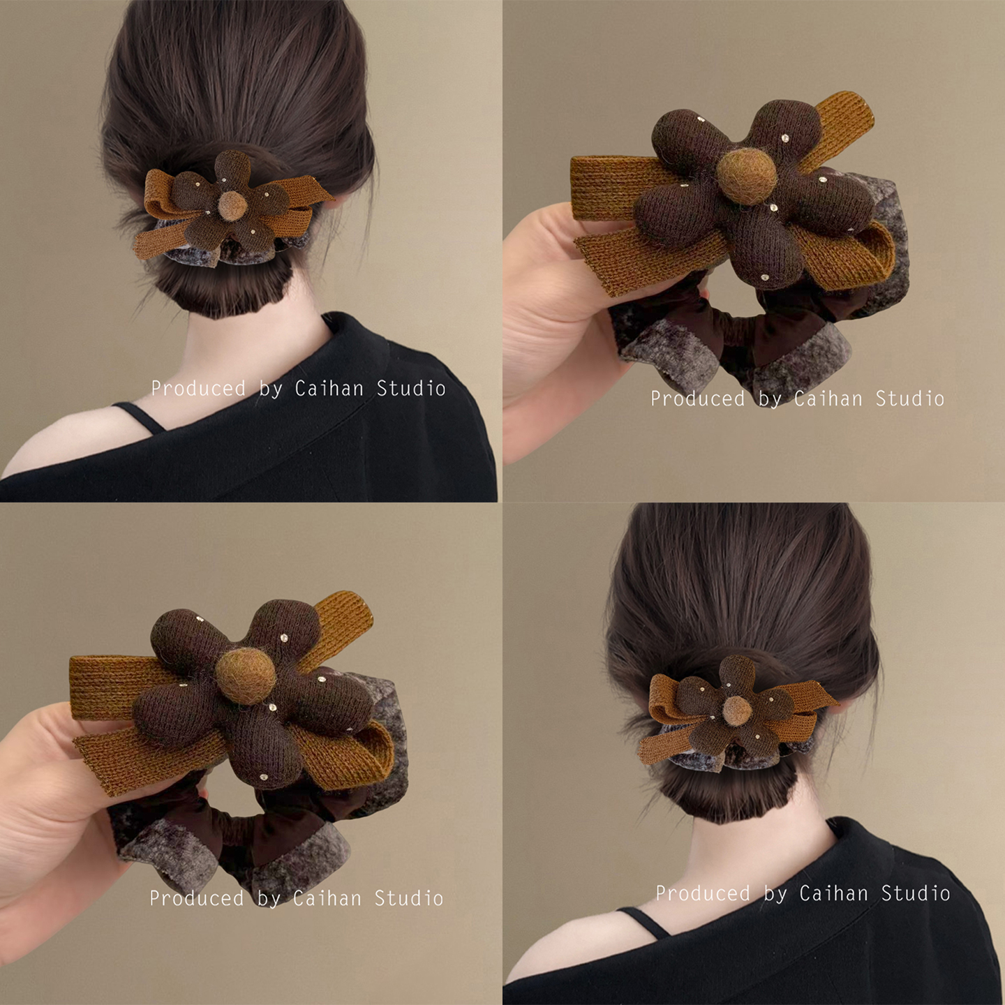 松果落木~复古手作毛线花朵发圈