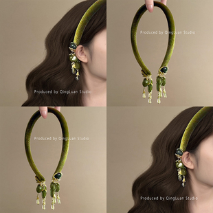 桑榆未晚~复古丝绒中式流苏发箍女2025新款高级感古风发卡盘发器