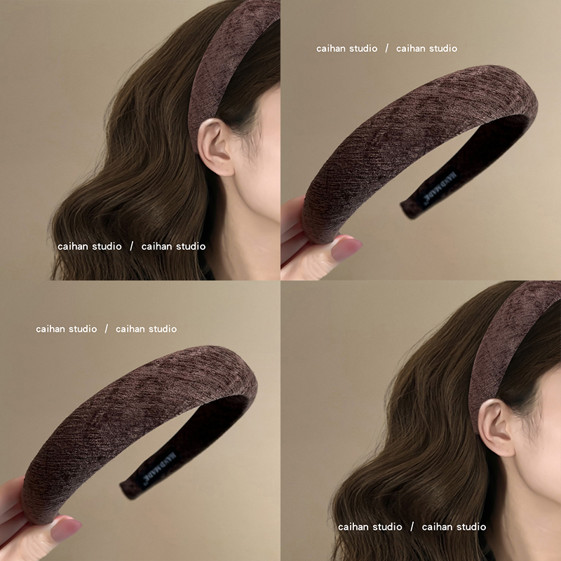 复古布朗~雪尼尔绒发箍复古优雅高颅顶头箍秋冬ins风气质旅行发饰