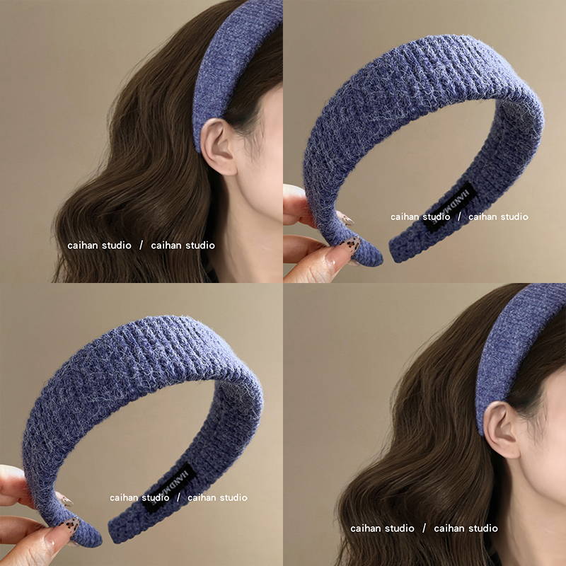 卡布里蓝~毛线针织条纹宽发箍