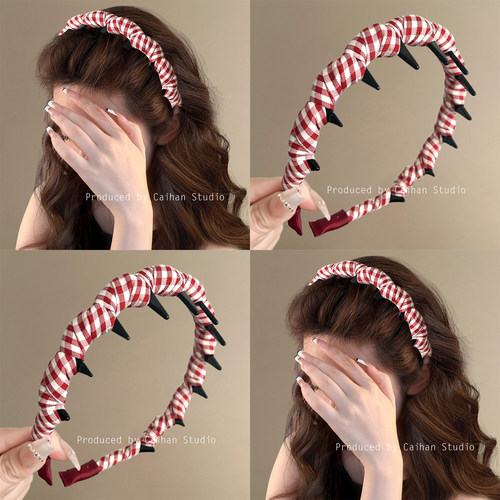 苏格兰小调~红色格纹高颅顶头箍