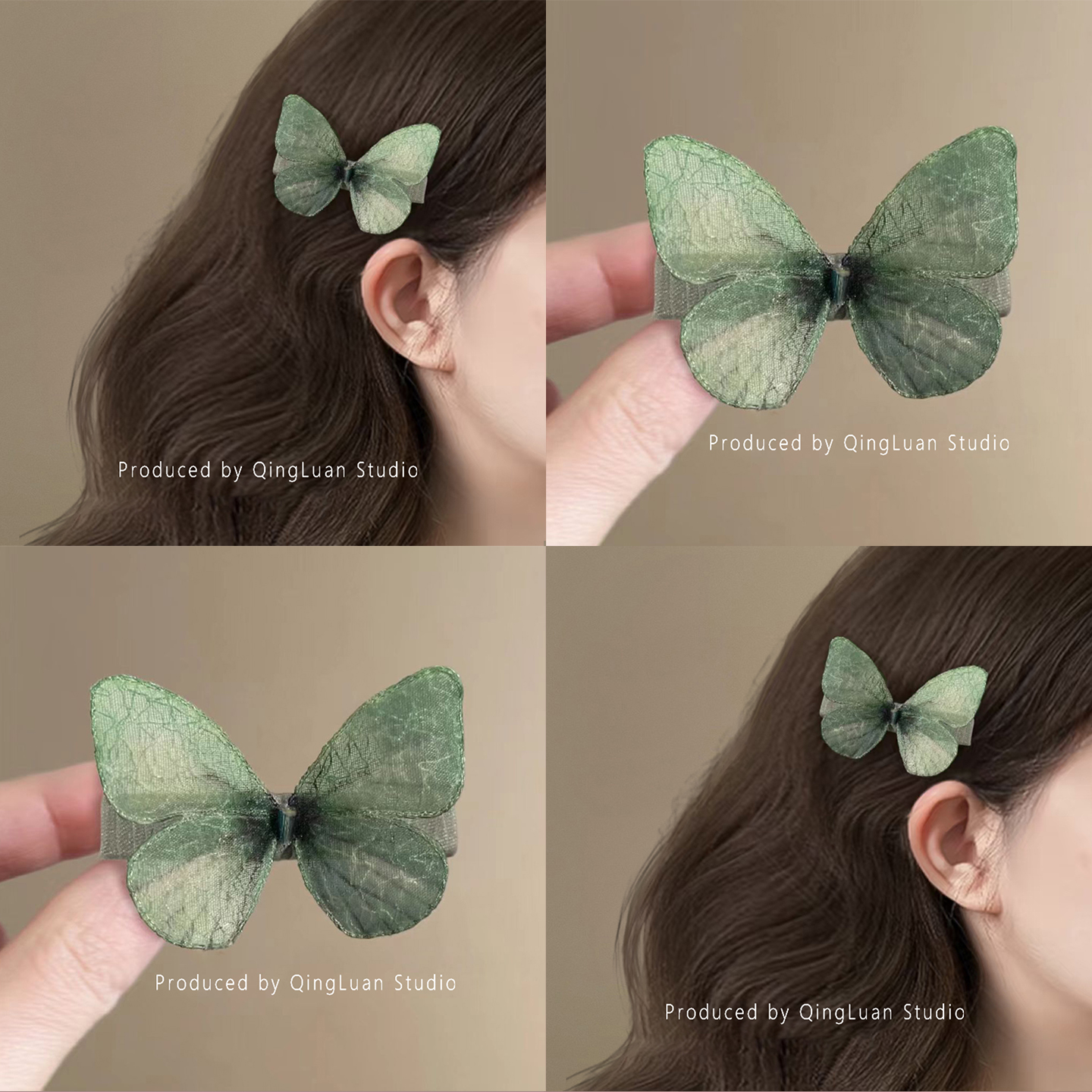 清荷蝶影~复古薄纱渐变蝴蝶发夹