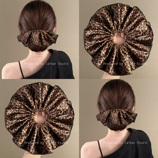 不凡少女~韩系双层豹纹大肠发圈女侧低马尾轻奢发绳盘发
