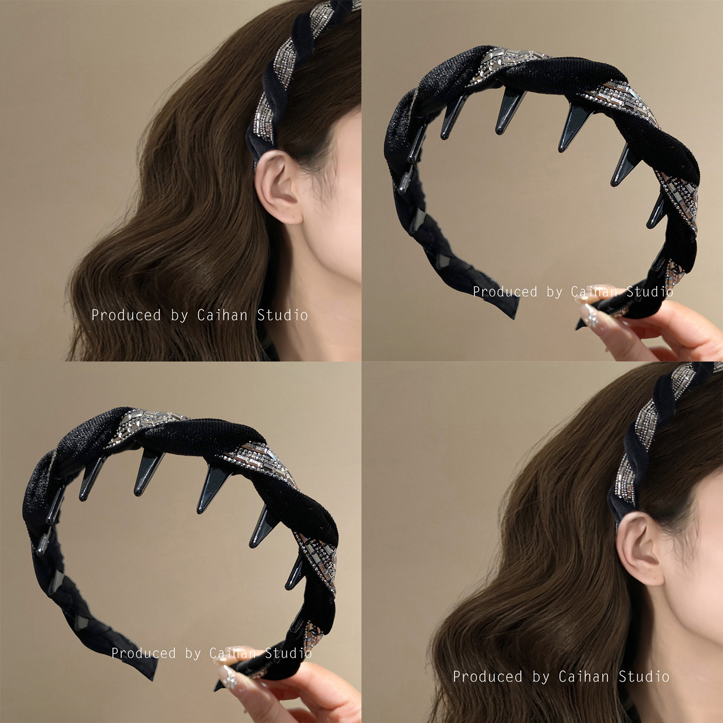 浪漫奢贵~复古丝绒闪钻带齿发箍