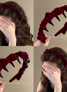 洛可可蜜语~红丝绒齿梳发箍女洗脸法式蝴蝶结高颅顶头箍新年发饰