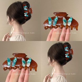 蝴蝶少女~森系蝴蝶醋酸抓夹女高级感法式甜美果冻色旅行鲨鱼夹