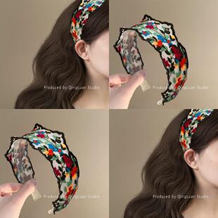 藤蔓玫瑰~刺绣花朵发箍女2025春夏甜美防滑高颅顶头箍旅行发卡