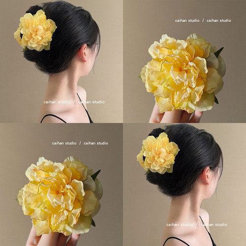 月光漫步~黄玫瑰花朵抓夹
