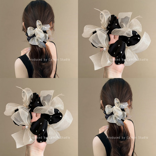 午后沐光 波点大肠发圈温柔气质网纱蝴蝶结马尾发绳旅行发卡 法式