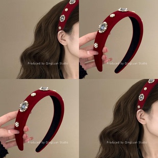 浮华梦境~气质红丝绒仿珍珠发箍复古宫廷风轻奢重工头箍旅行发卡