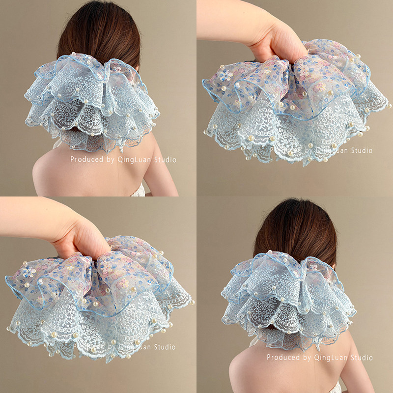 雾色风信子~超仙蓬松双层欧根纱仿珍珠发圈蕾丝花边头绳盘发器,家庭/个人清洁工具,盘发器,淘宝优惠券,粉丝福利购,淘宝优惠卷