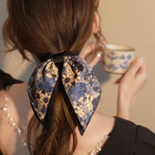 气质油画INS风碎花蝴蝶结飘带大肠发圈头绳女高级感扎头发绳马尾