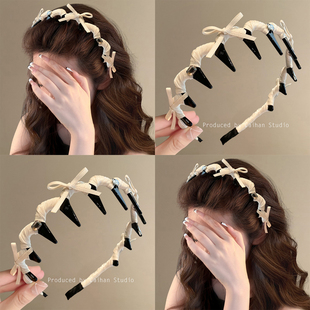 归国白月光~复古芭蕾风防滑带齿发箍韩国轻奢水钻高颅顶旅行发卡