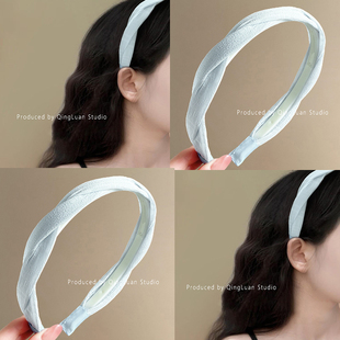 晴空之夏 韩系纯色ins防滑头箍旅行发卡 温柔奶油蓝发箍女2025新款