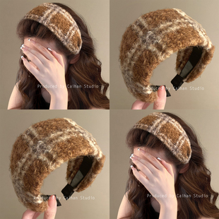 绒冬信使~韩国气质毛绒宽边发箍女高颅顶时尚洋气高级感头箍发饰
