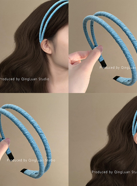 碧波蓝羽~复古毛线发箍港风双股简约纯色头箍高级感压发捆盘发器