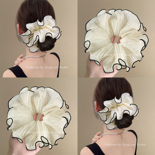 柏林花事~超仙雪纺大肠发圈女2025新款荷叶边撞色大肠圈旅行发绳