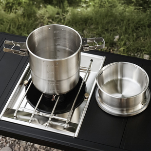 户外露营加高微压锅野营野炊具便携吊锅煮饭锅徒步登山不锈钢套锅