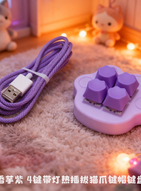 猫爪键盘4键香芋泥紫RGB灯光热插拔自定义多功能猫爪键帽宏键盘