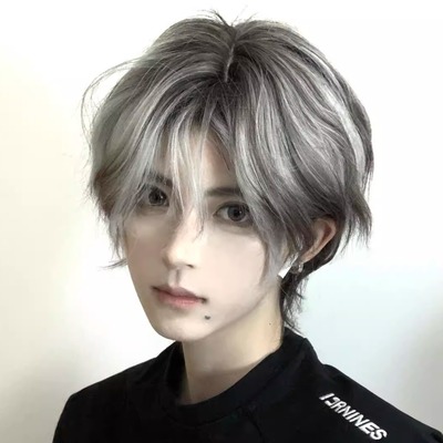 黑白挑染假发微分碎盖假发男女通用假毛短直发二次元蓬松整顶头套