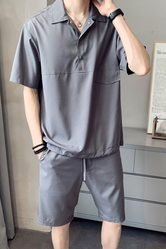 24夏季短袖套装高品质潮牌时尚宽松翻领套装TZ2122-P75,男装休闲套装,电商A209