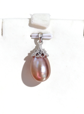 天然淡水珍珠吊坠极光爱迪生彩虹炫彩紫茄子S925银紫气东来孤品