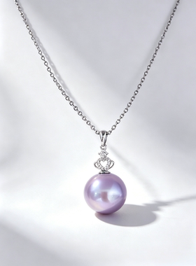 天然淡水珍珠香芋紫紫珠吊坠项链女14-15mm本命年送礼首选孤品
