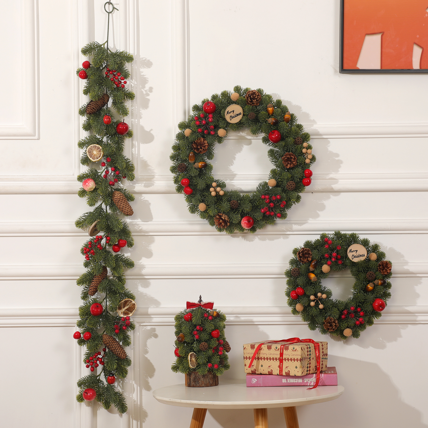 圣诞装饰诺贝松花环藤条小圣诞树