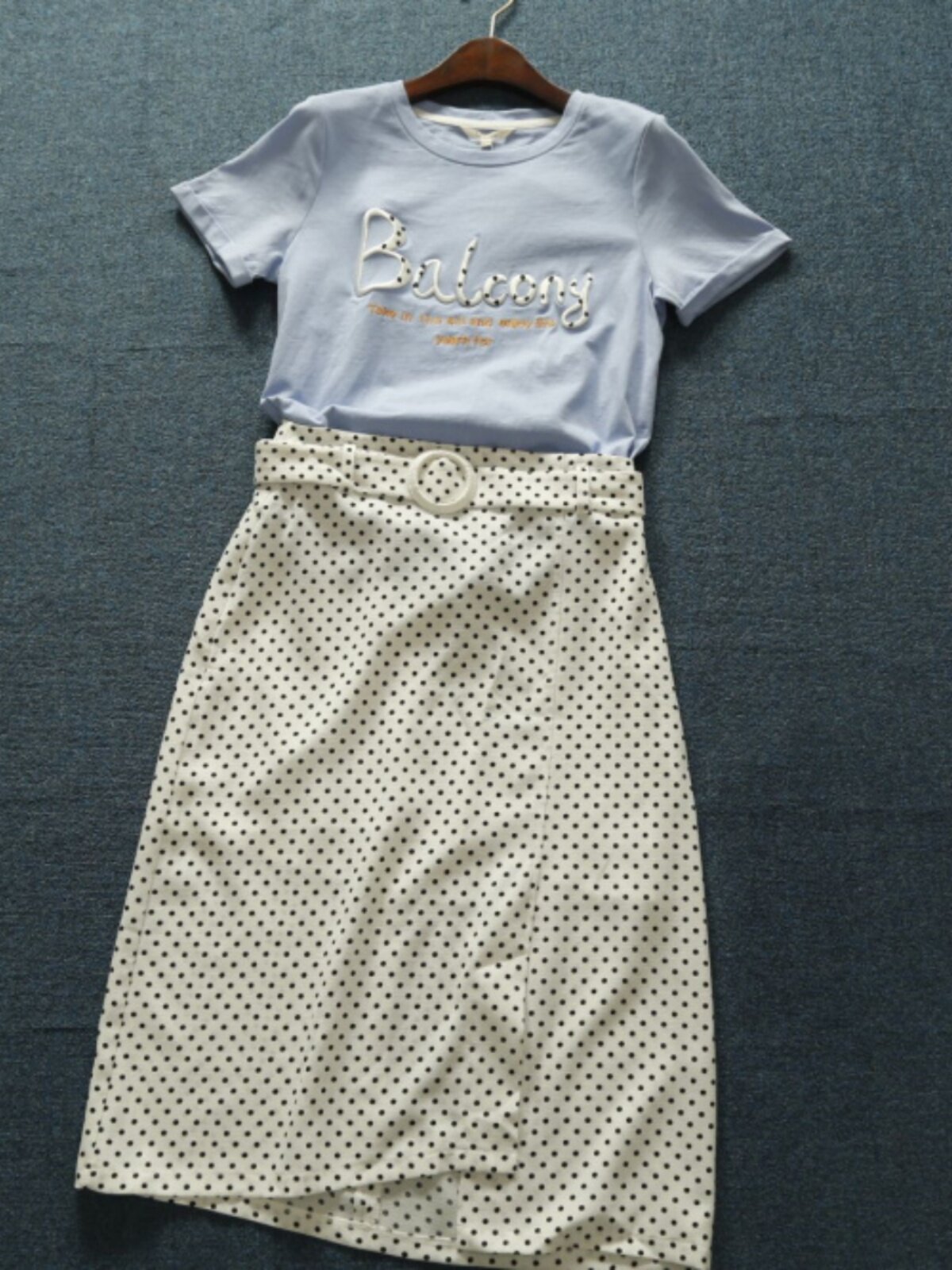 TRENDY SUMMER WOMENS SWEET T-SHIRT + SKIRT SET  SPANDEX COTTON LADIES KNITWEAR LONG SKIRT