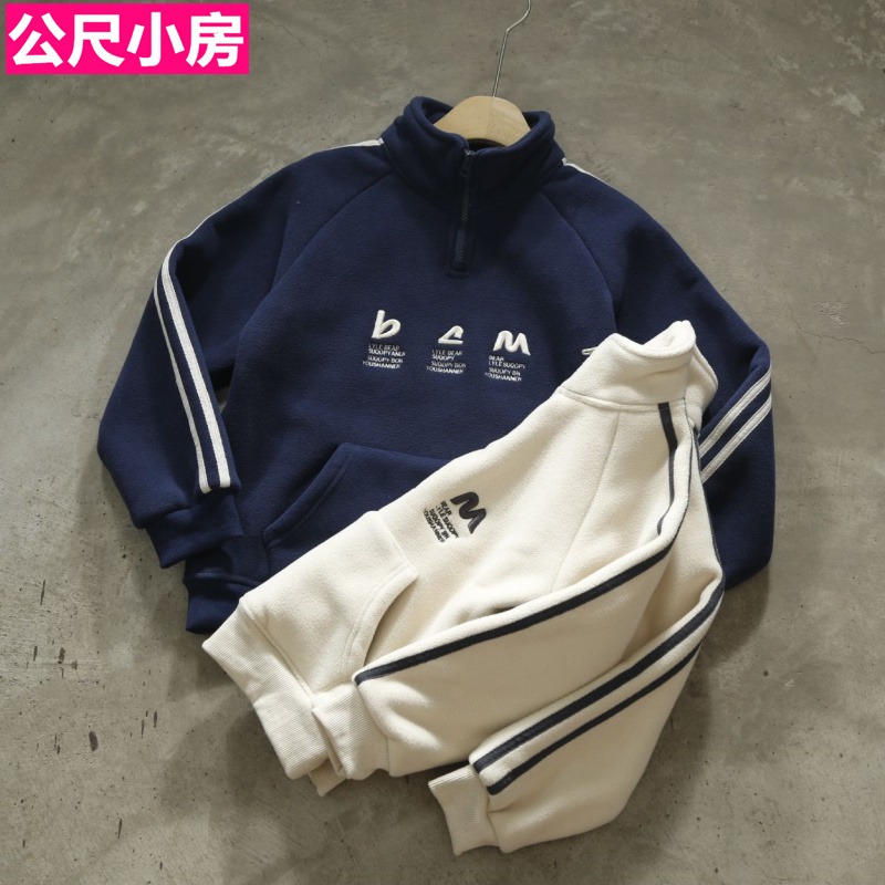 欧单秋冬3-15岁中大童加绒加厚运动卫衣保暖舒适男女学生绒衣外套