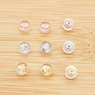 镀18K金硅胶耳堵 DIY耳钉耳环配件后堵头耳扣耳塞皮堵耳帽金属