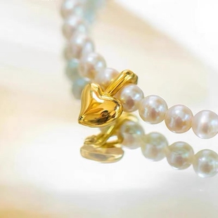 DIY镀18K金小爱心吊坠扣配件 可拆卸小米珠挂坠万能扣手链项链扣