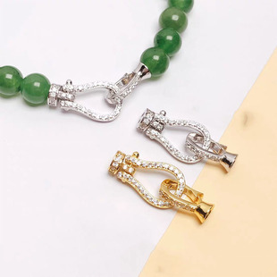 diy925镀银镶钻小米珠单排珍珠马蹄搭扣项链扣手链扣子毛衣链锁扣