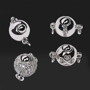 微镶锆石饰品配件扣 DIY镀银圆球插棒扣时尚珍珠手链项链扣收尾扣