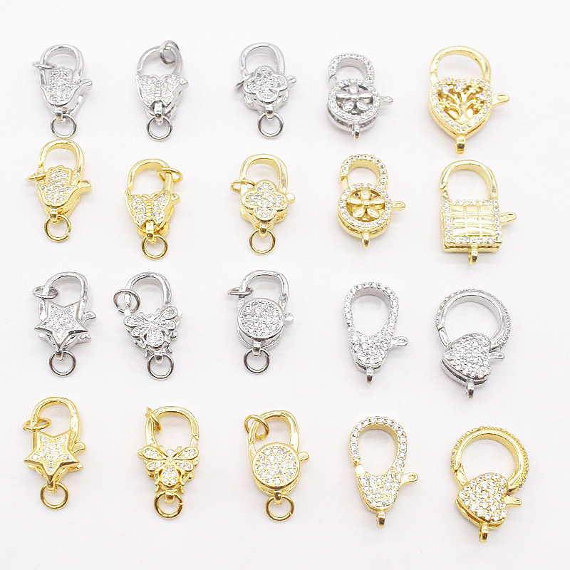 微镶锆石心形弹簧龙虾扣 18K包金收尾扣连接扣diy手链项链扣饰品,饰品/流行首饰/时尚饰品新,扣,淘宝优惠券,粉丝福利购,淘宝优惠卷