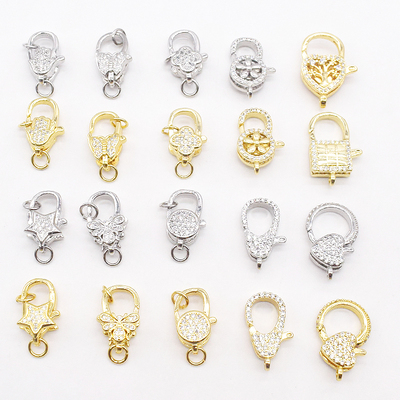 微镶锆石心形弹簧龙虾扣 18K包金收尾扣连接扣diy手链项链扣饰品