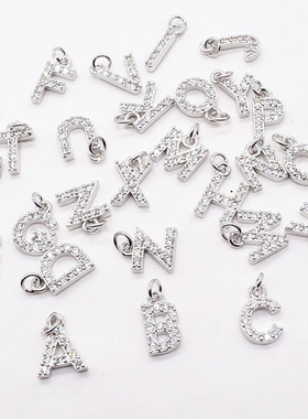 18k包金镶白色锆石26个字母吊坠手工diy手链项链挂件带吊饰品材料