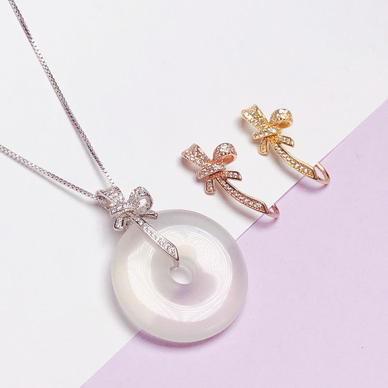 新款18k金平安扣夹扣翡翠玉石银卡扣项链连佛接头扣万能吊坠扣头