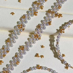 铜镀18K包金镶锆石小桂花隔珠小花吊坠手工diy水晶串珍珠饰品配件