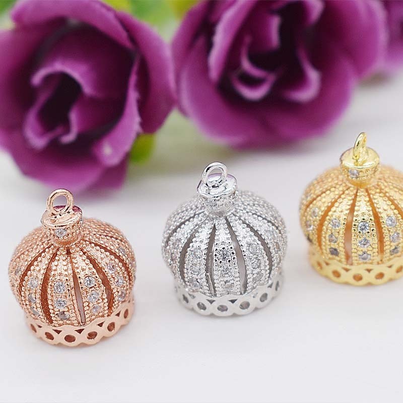 925镀银配件 DIY银饰 微镶钻镂空皇冠隔珠 手工串珠材料