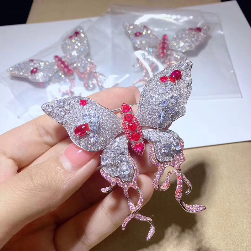 锆石蝴蝶韩版高档吊坠两用别针